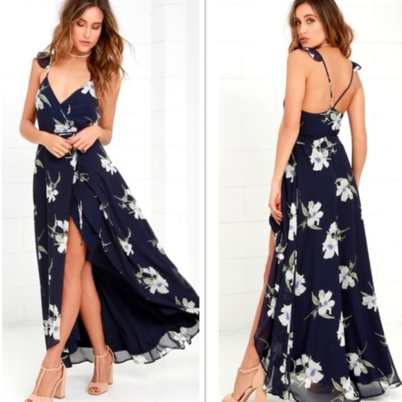 Lulus Dresses & Skirts - Lulu's  Floral Print High-Low Wrap Maxi Dress